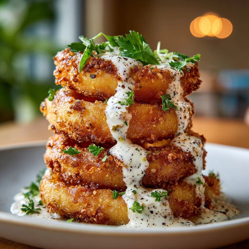 Crispy Onion Rings Drizzled Recipe - Recipe Image