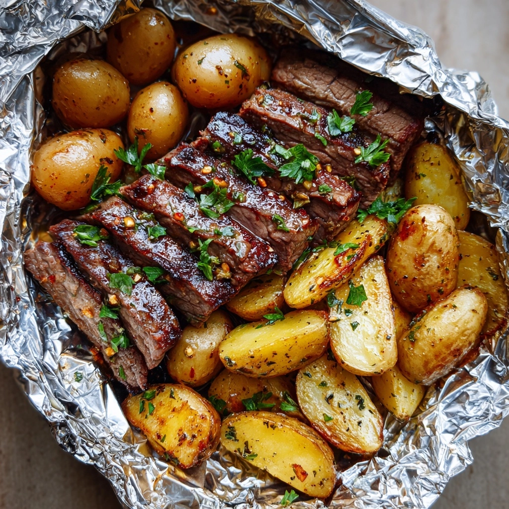 Garlic Butter Steak and Potato Foil Packets Recipe - Recipe Image