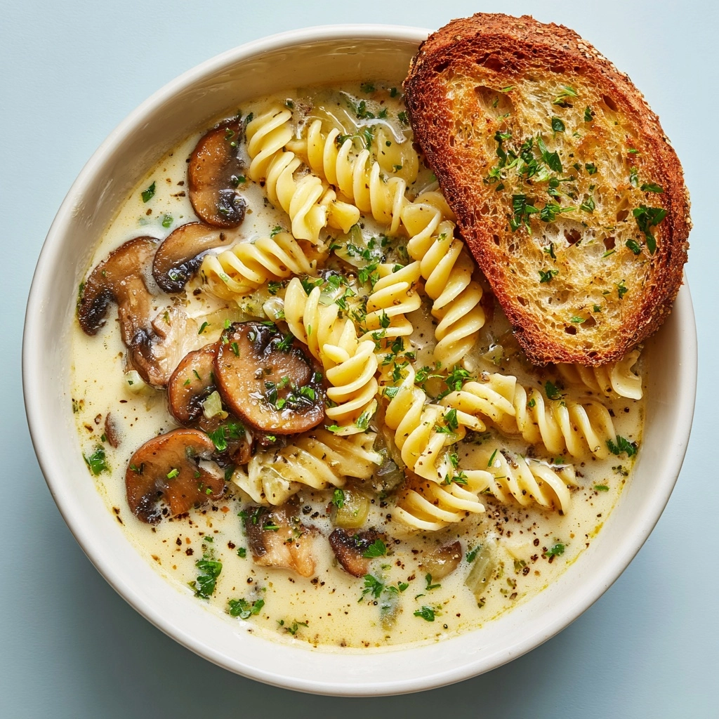 Creamy Mushroom Pasta Soup Recipe - Recipe Image