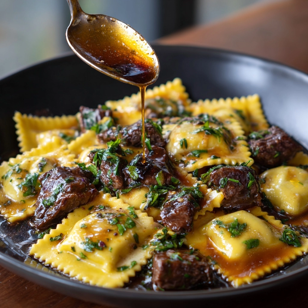 One-Skillet Garlic Butter Steak & Cheese Ravioli Recipe - Recipe Image