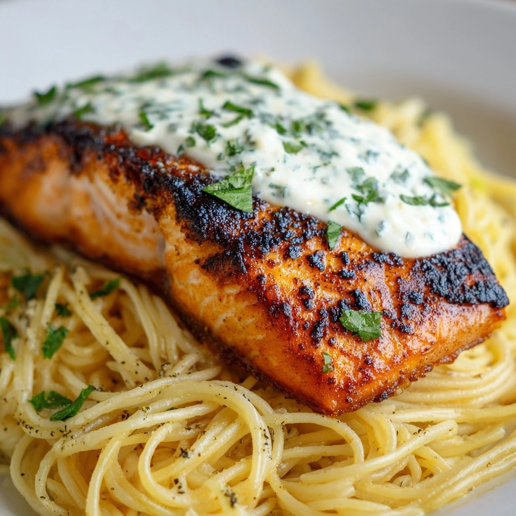 Creamy Garlic Butter Salmon Pasta Recipe - Recipe Image
