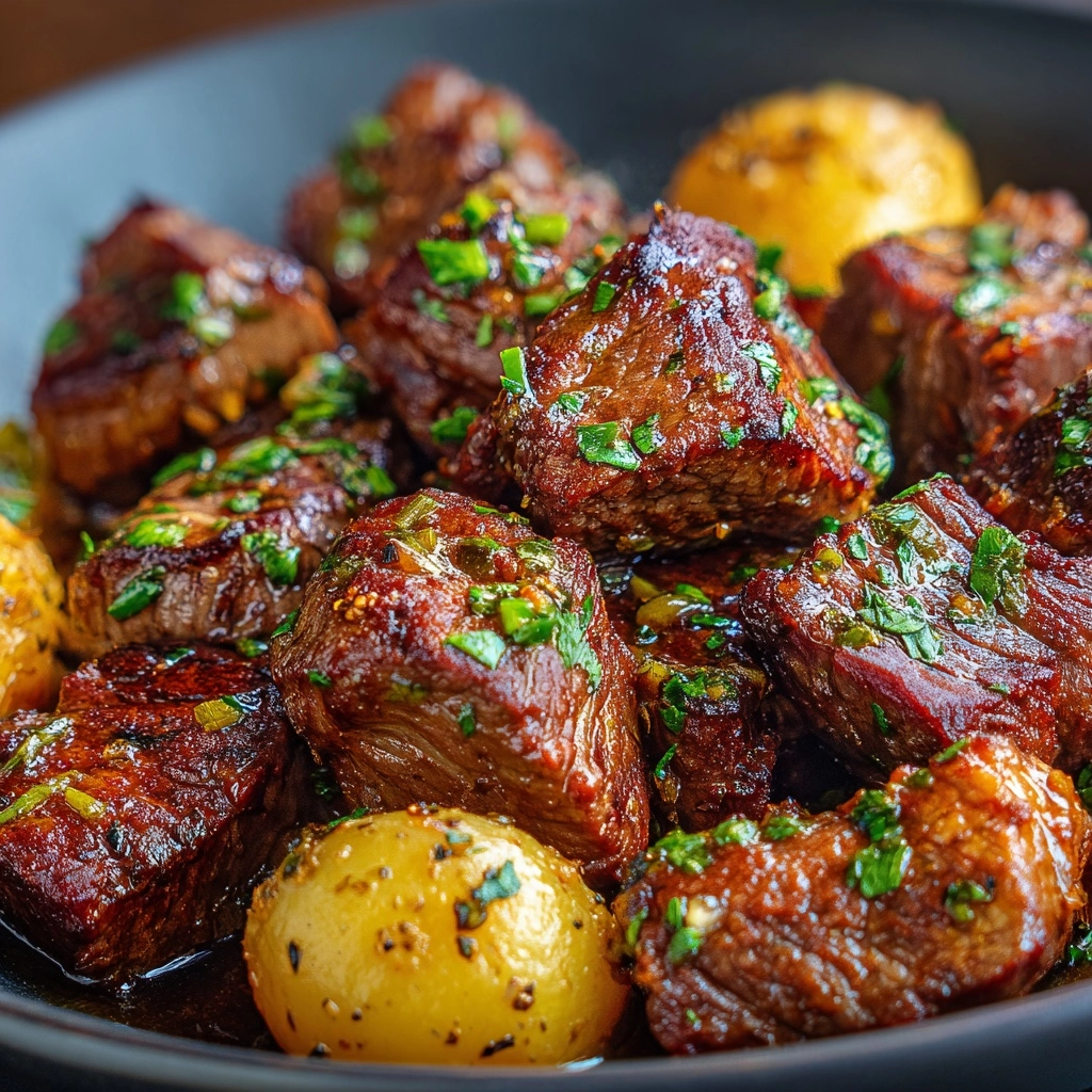 Slow Cooker Garlic Butter Beef Bites & Potatoes Recipe - Recipe Image
