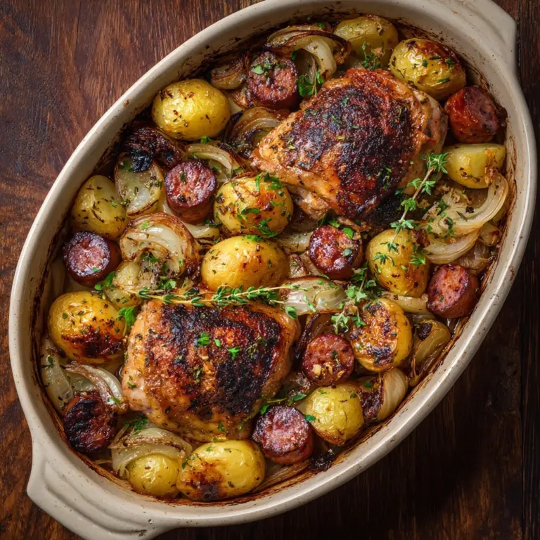 Roast Chicken, Sausage, and Potato Tray Roast Recipe