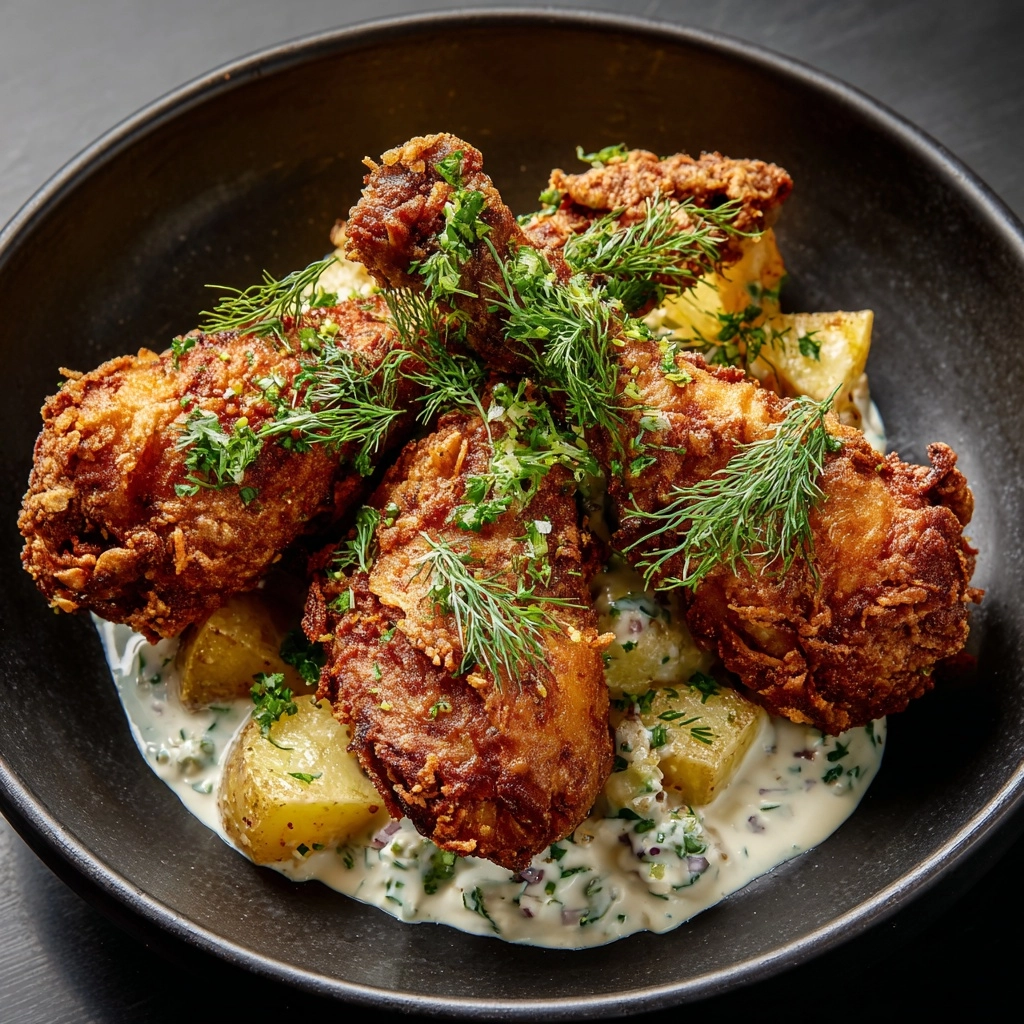 Buttermilk Fried Chicken with Summer Potato Salad Recipe - Recipe Image