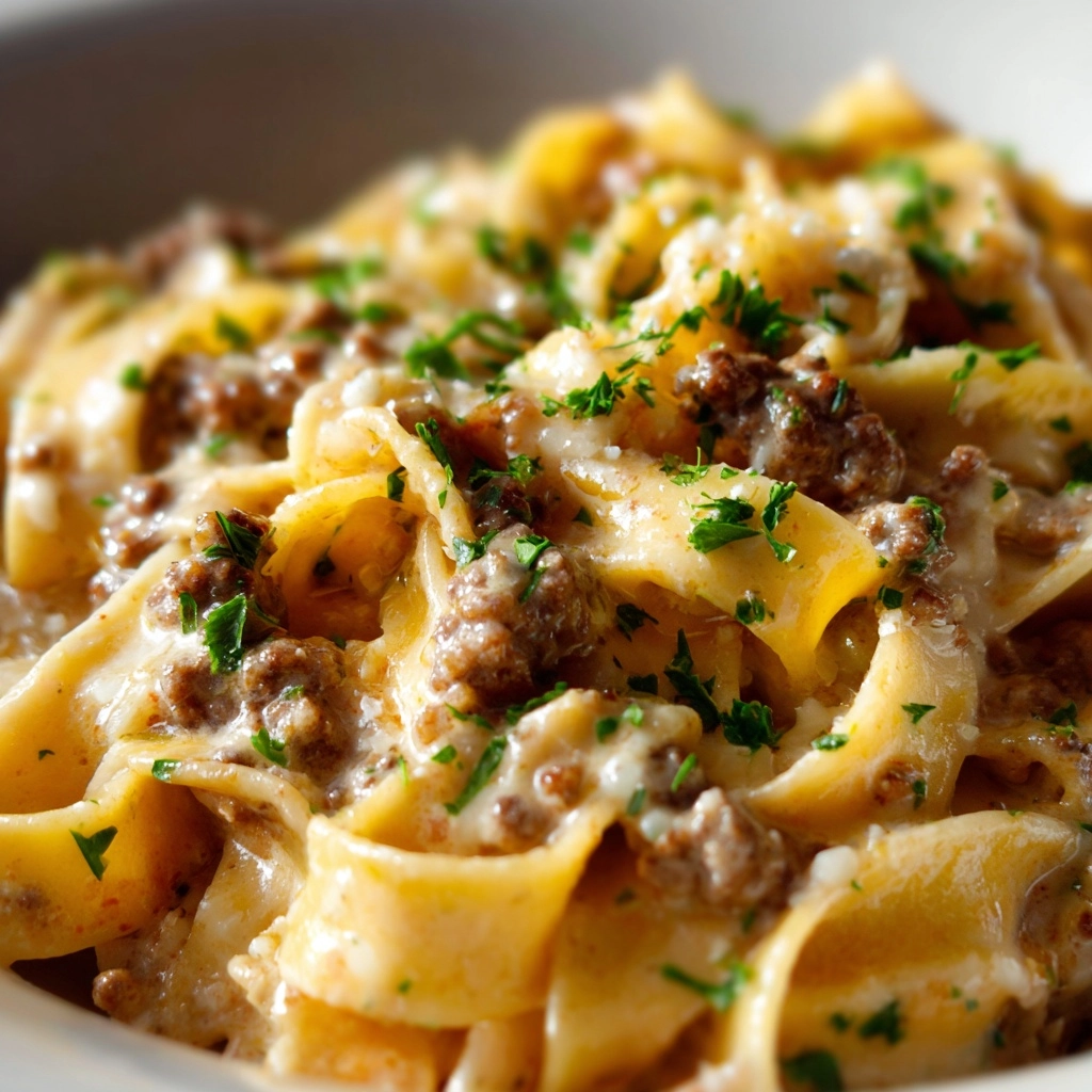 One-Pot Creamy Beef and Garlic Butter Pasta Recipe - Recipe Image