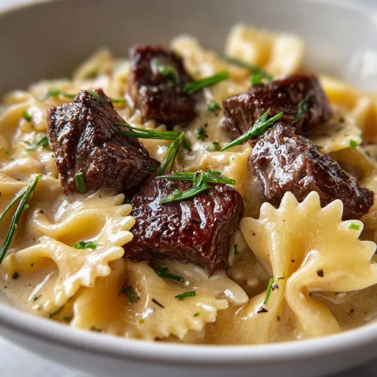 Beef and Bowtie Pasta with Alfredo Sauce Recipe