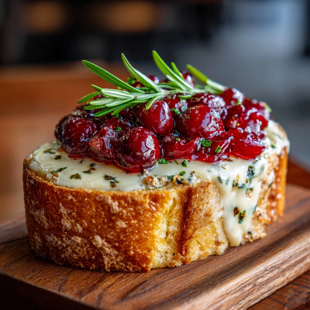 Crispy Crostini with Balsamic Roasted Cranberries and Creamy Brie Recipe - Recipe Image