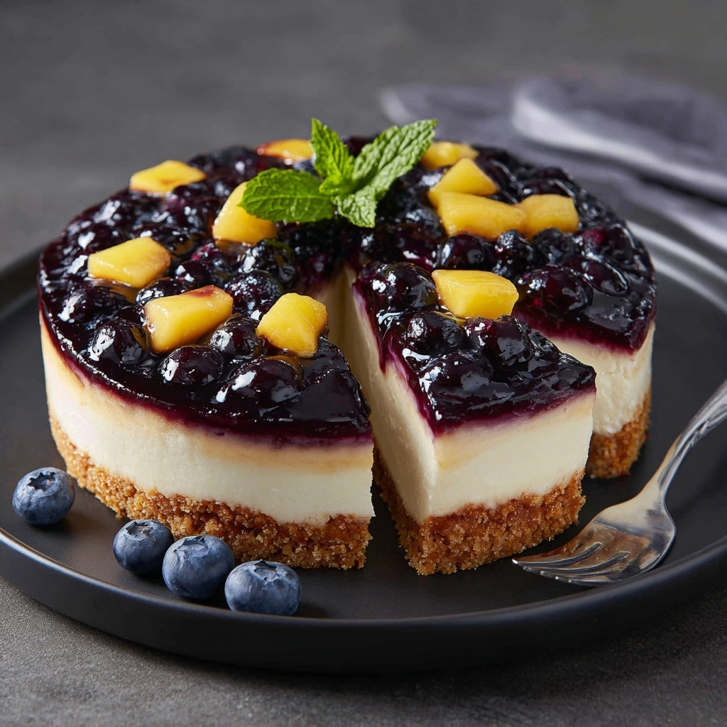 Delightful No-Bake Peach Blueberry Cheesecake Recipe - Recipe Image