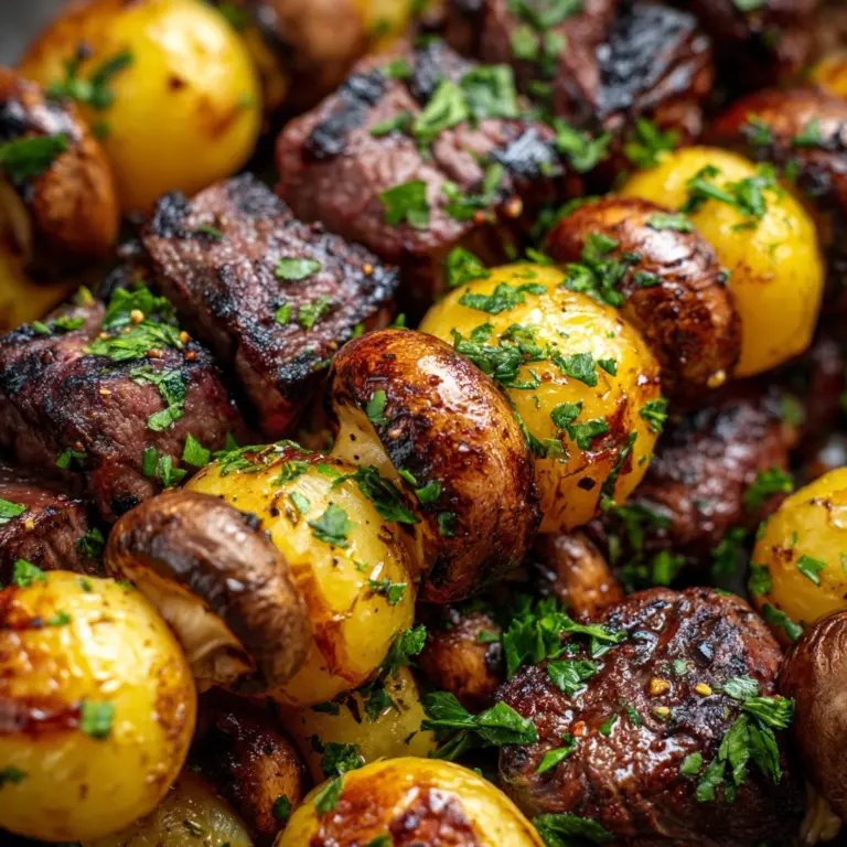 Grilled Steak, Potato, and Mushroom Kabobs Recipe