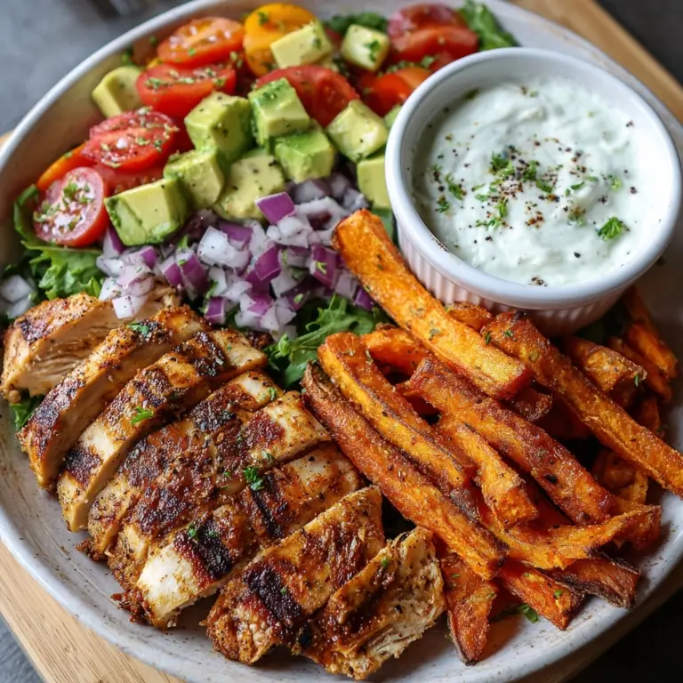Chicken with Sweet Potato Fries & Avocado Salsa Recipe