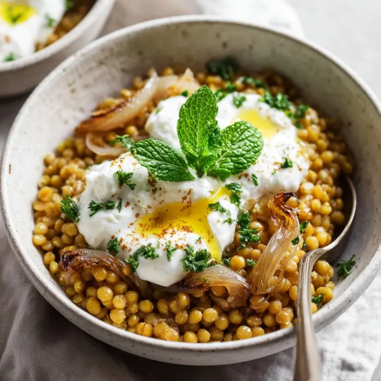 Mujaddarat Bulgur with Cucumber Mint Yogurt Recipe