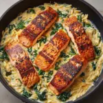 One Skillet Salmon with Lemon Orzo Recipe