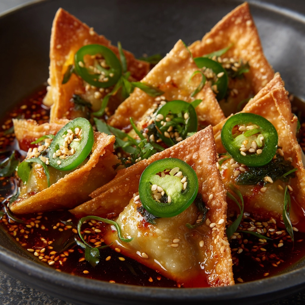 Chile Relleno Wontons with Jalapeño Soy Sauce Recipe - Recipe Image