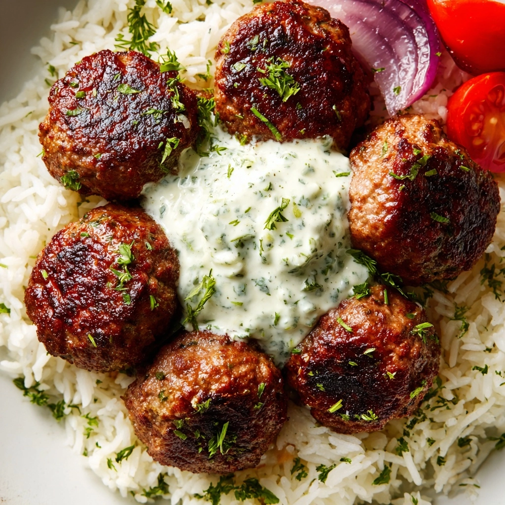 Greek Meatball Bowl with Tzatziki, Rice & Fresh Veggies Recipe - Recipe Image