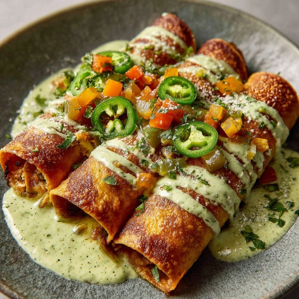 Cheesy Pumpkin Taquitos with Roasted Jalapeño Pepita Crema Recipe - Recipe Image