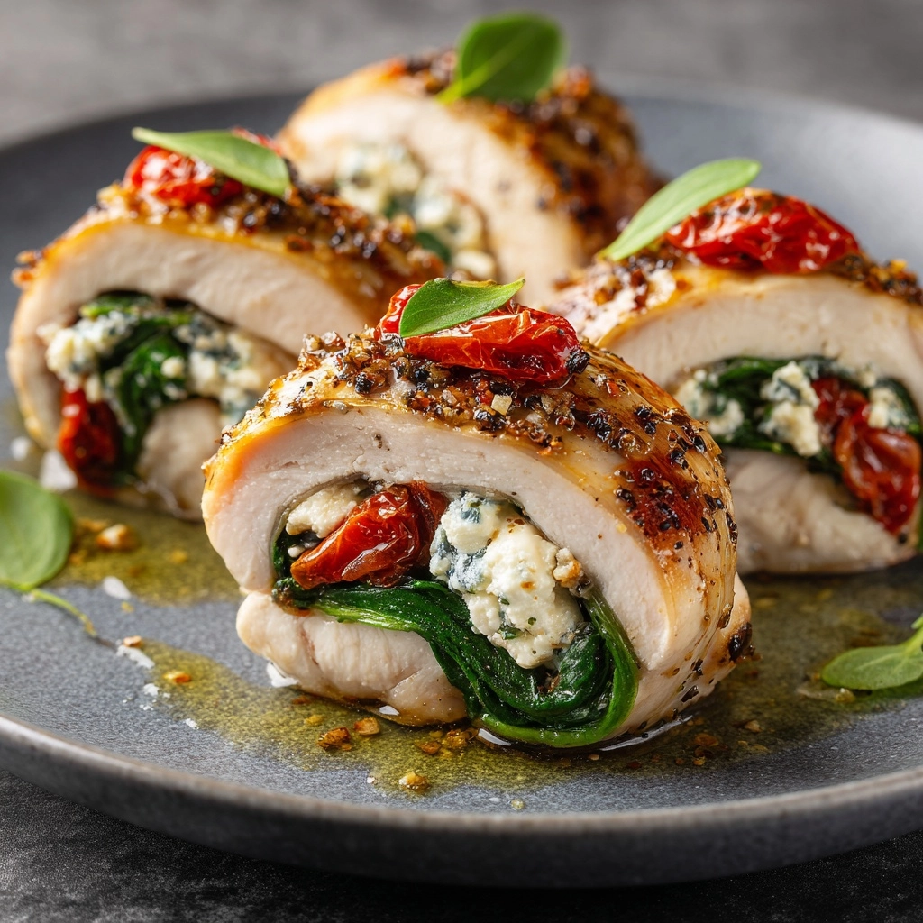 Rolled Up Chicken with Feta, Spinach, and Sun-Dried Tomatoes Recipe - Recipe Image