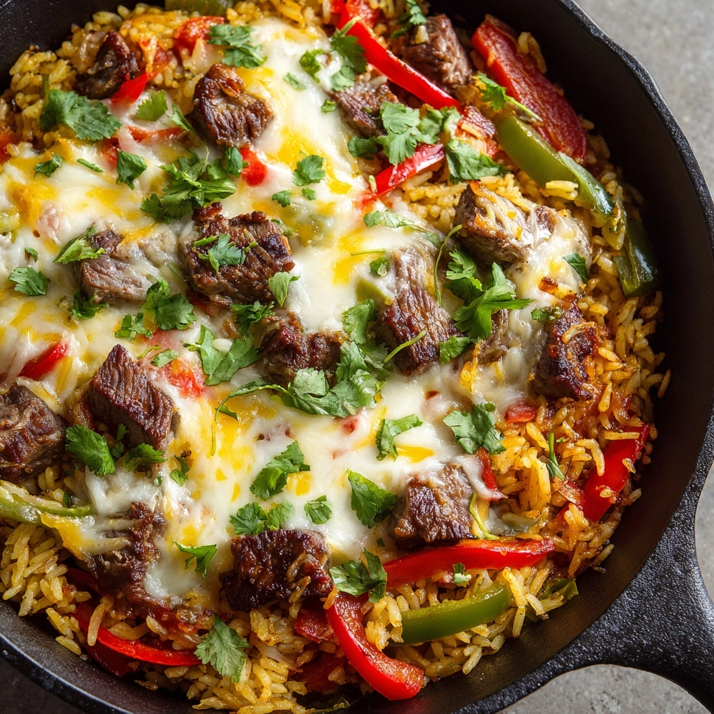 One Pan Steak Fajita and Rice Skillet Recipe - Recipe Image