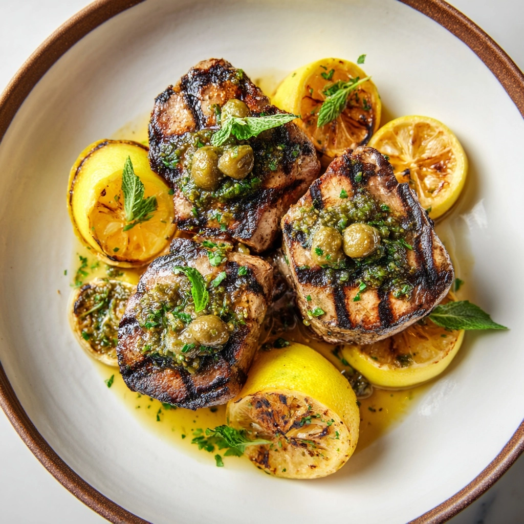 Seared Tuna Steaks with Lemon, Caper, and Parsley Butter Recipe - Recipe Image