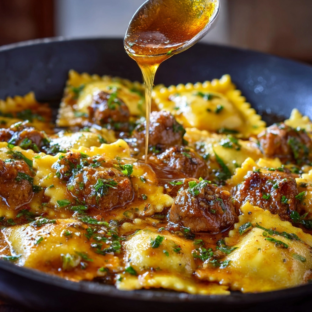 One-Skillet Garlic Butter Steak & Cheese Ravioli Recipe