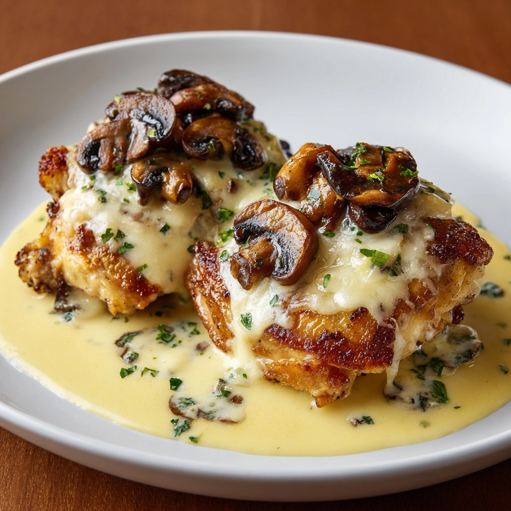 Cheesy Garlic Butter Mushroom Stuffed Chicken Recipe - Recipe Image