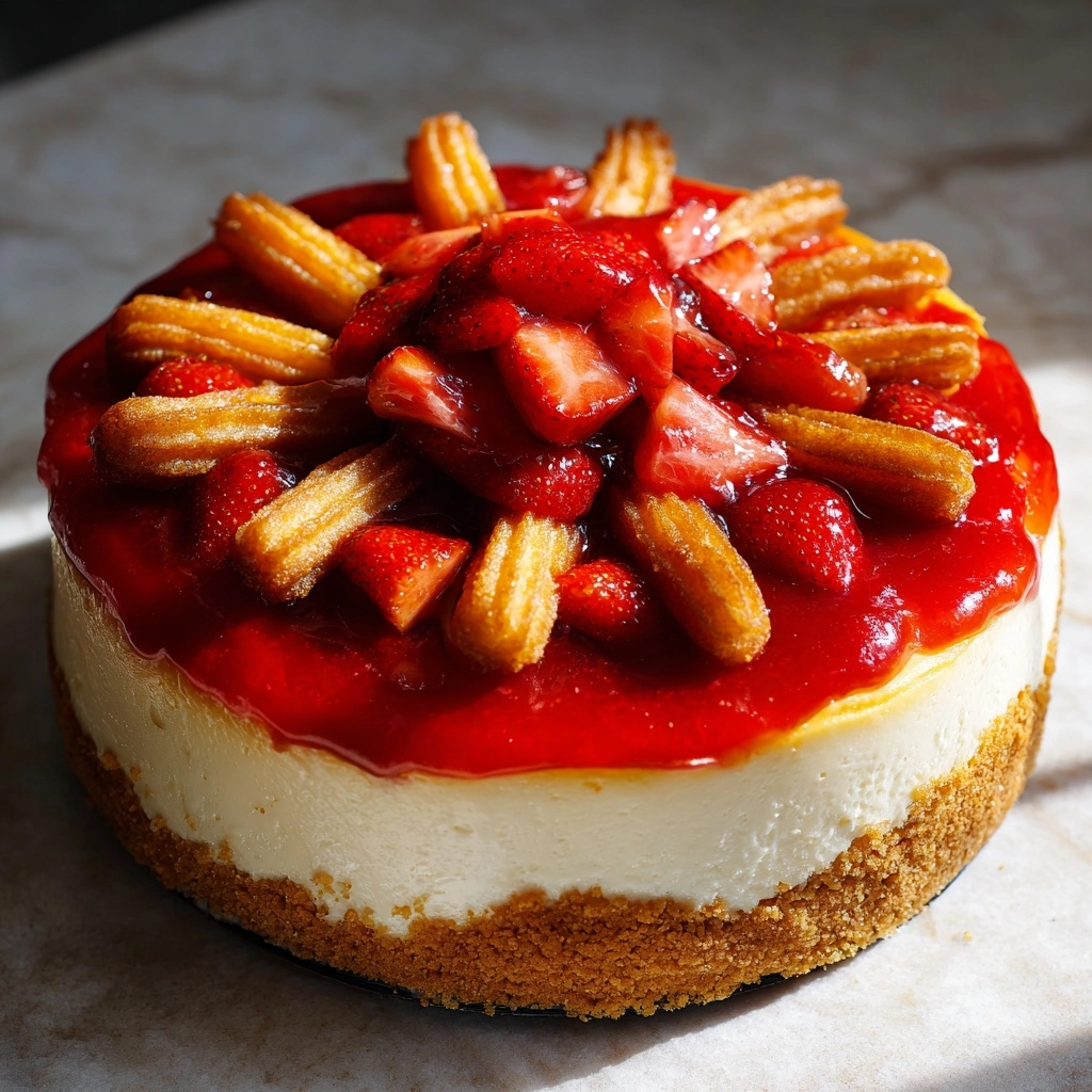 Strawberry Crunch Churro Cheesecake Recipe - Recipe Image