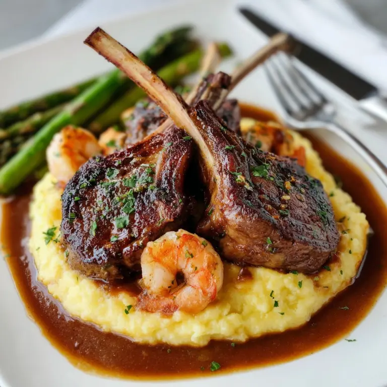 Succulent Lamb Chops Over Lobster Mashed Potatoes with Asparagus Recipe