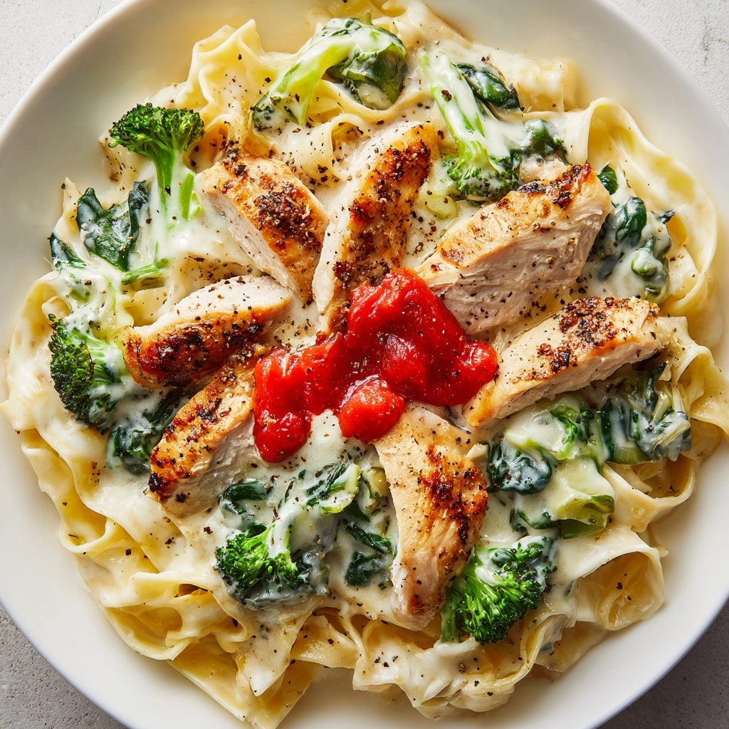 Creamy Chicken and Spinach Pasta with Broccoli Recipe - Recipe Image