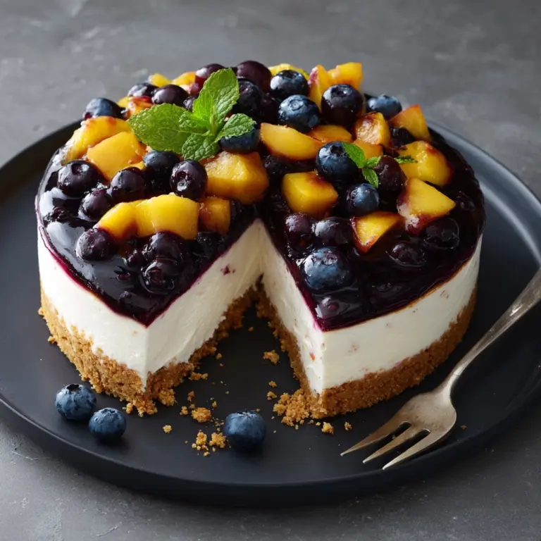 Delightful No-Bake Peach Blueberry Cheesecake Recipe