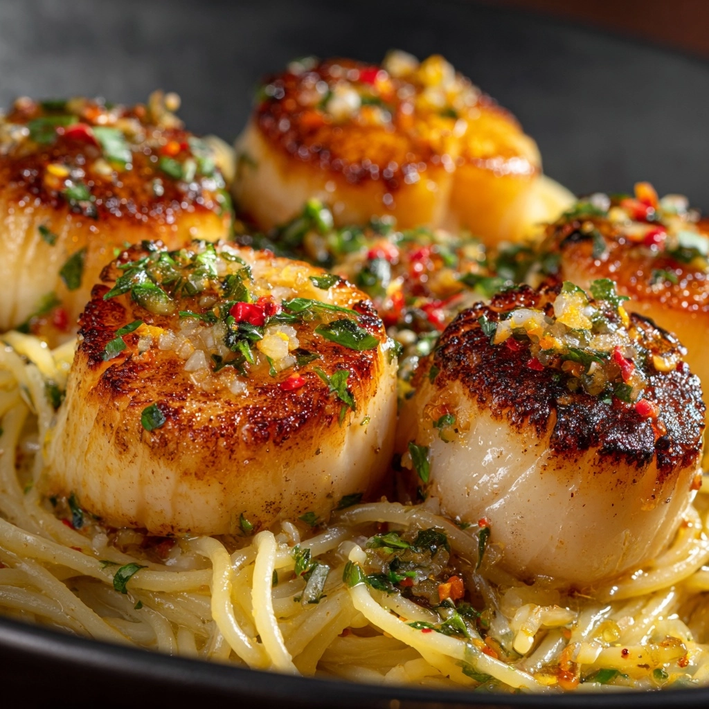 Creamy Tuscan Spaghetti with Jumbo Scallops: An Incredible Seafood Delight Recipe - Recipe Image