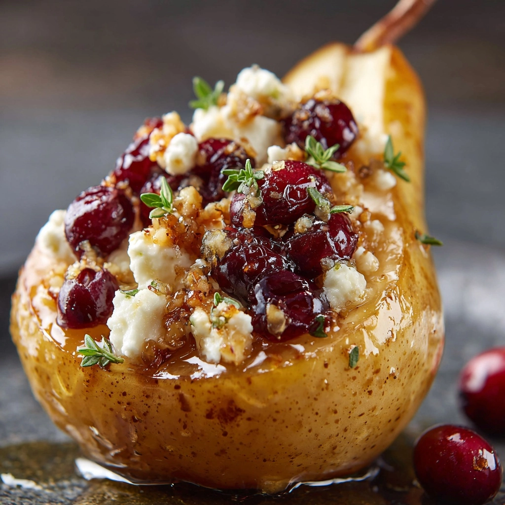 Baked Pears with Goat Cheese, Honey, and Cranberries Recipe