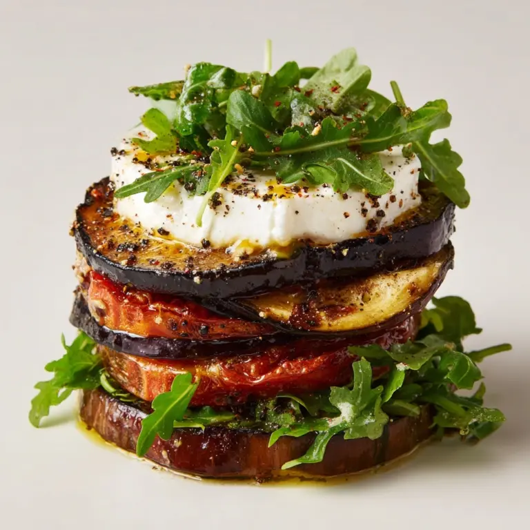 Grilled Eggplant Ratatouille with Fresh Cheese and Arugula Recipe