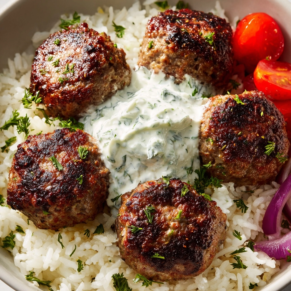 Greek Meatball Bowl with Tzatziki, Rice & Fresh Veggies Recipe