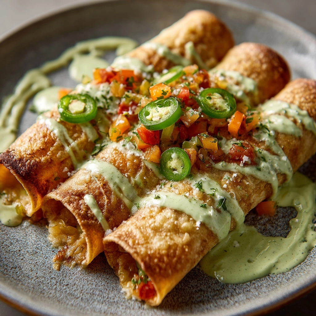 Cheesy Pumpkin Taquitos with Roasted Jalapeño Pepita Crema Recipe - Recipe Image