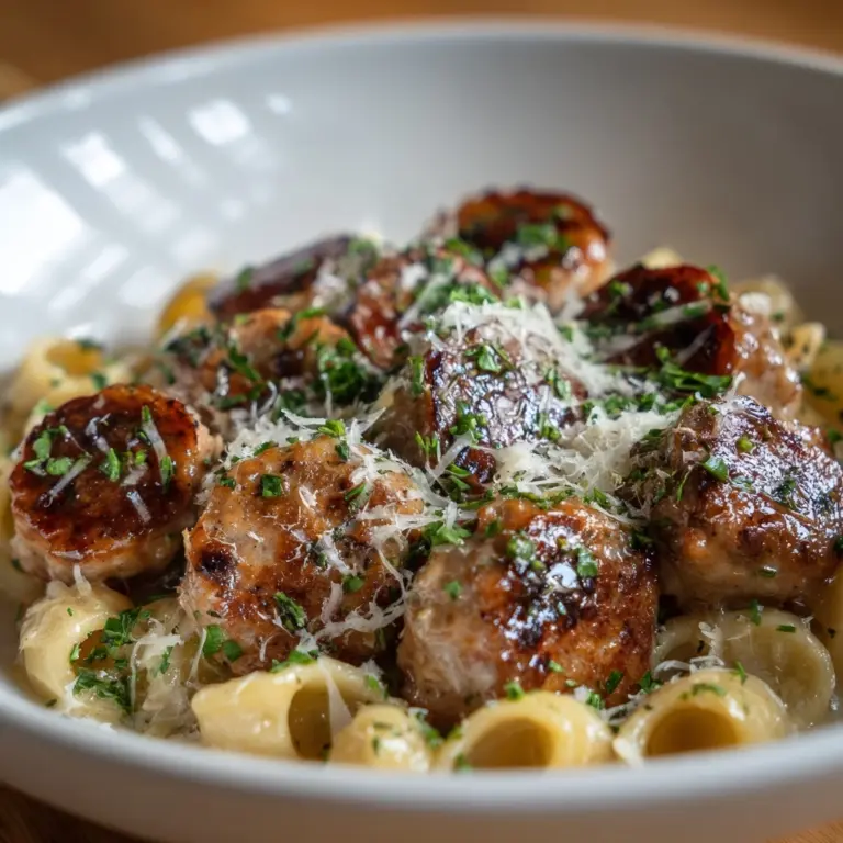 Garlic Butter Sausage Bites with Creamy Parmesan Pasta Recipe