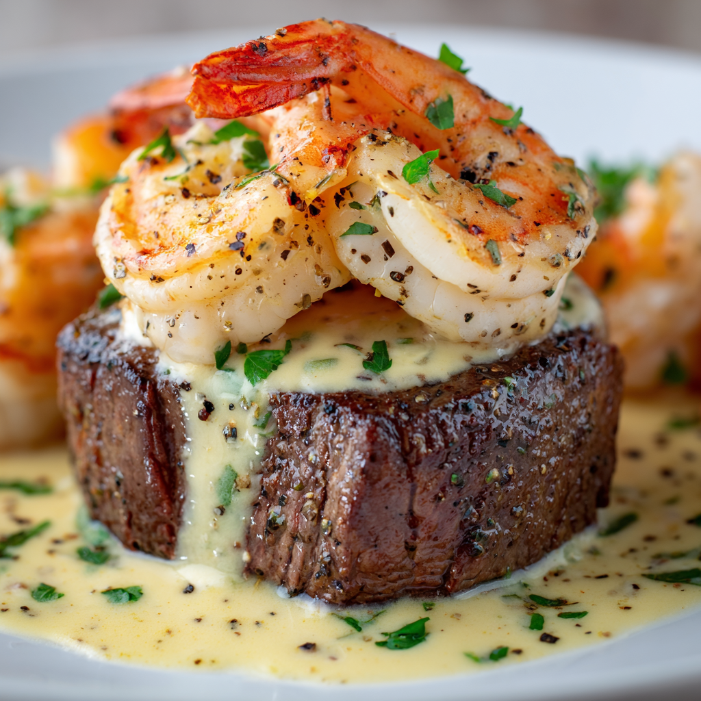 Filet Mignon with Shrimp and Lobster Cream Sauce Recipe