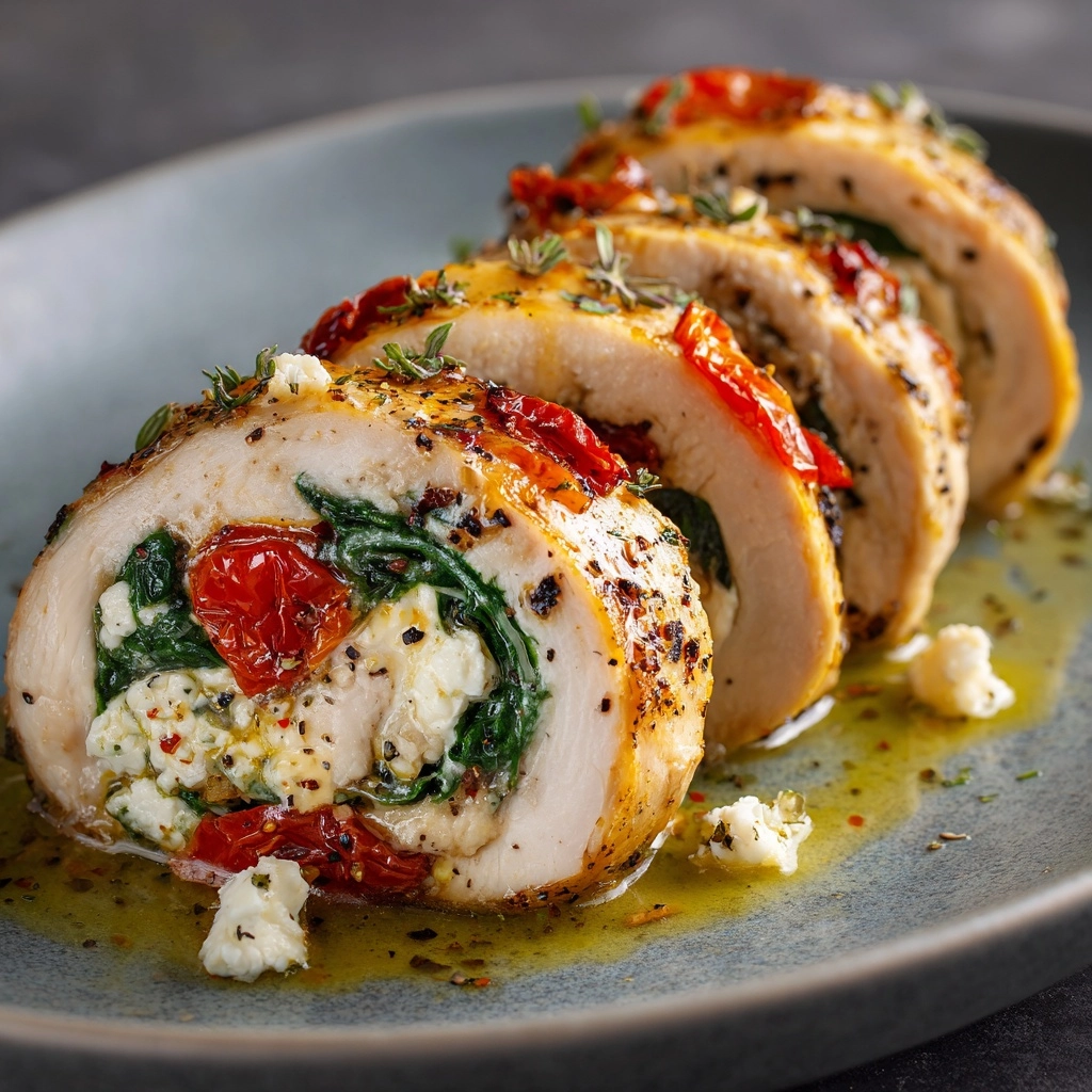 Rolled Up Chicken with Feta, Spinach, and Sun-Dried Tomatoes Recipe - Recipe Image
