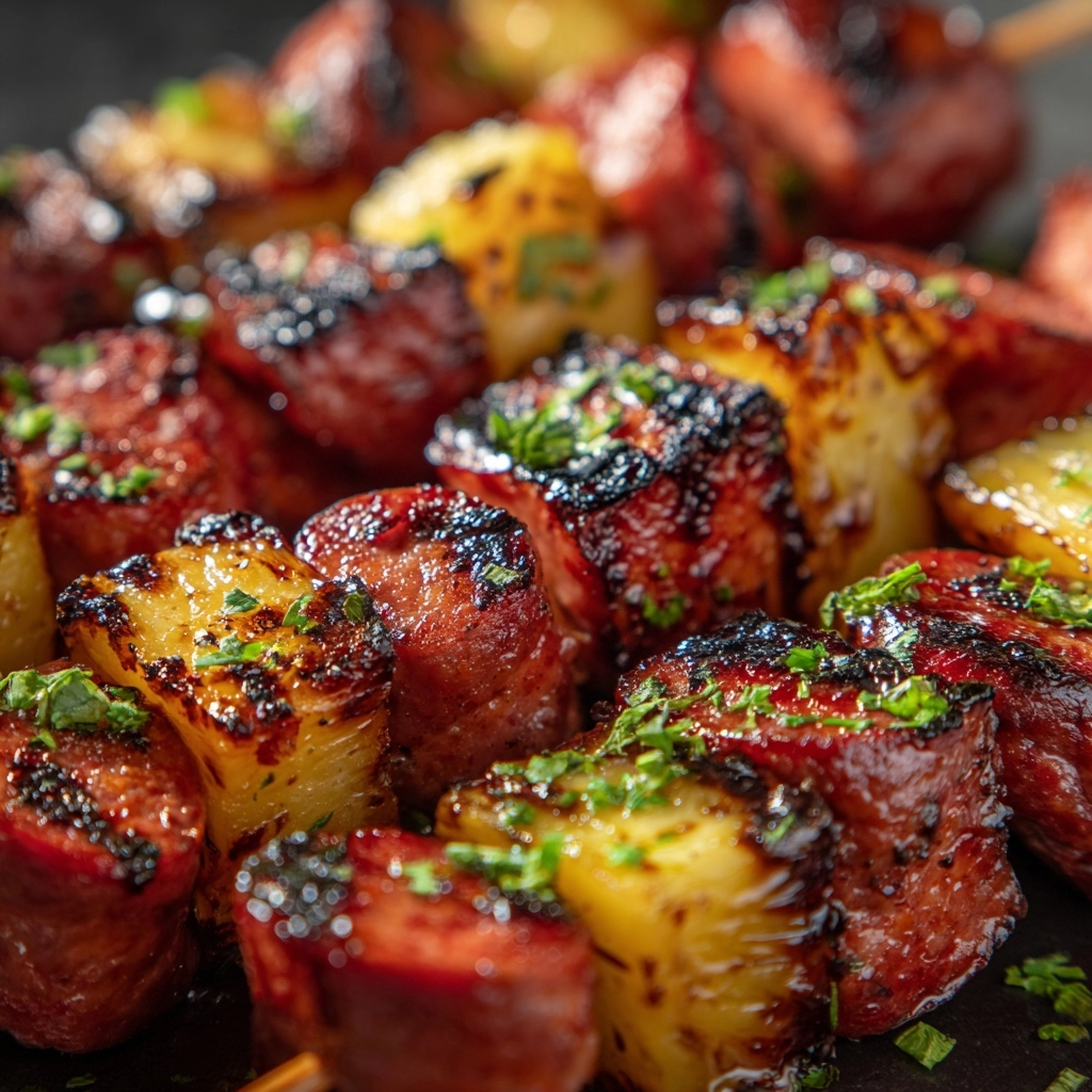 Pineapple Hasselback Kielbasa Bites Recipe - Recipe Image