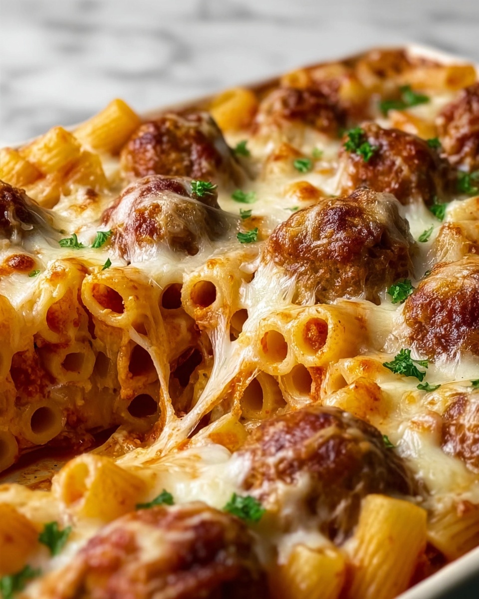 Cheesy Meatball Pasta Bake Recipe - Recipe Image