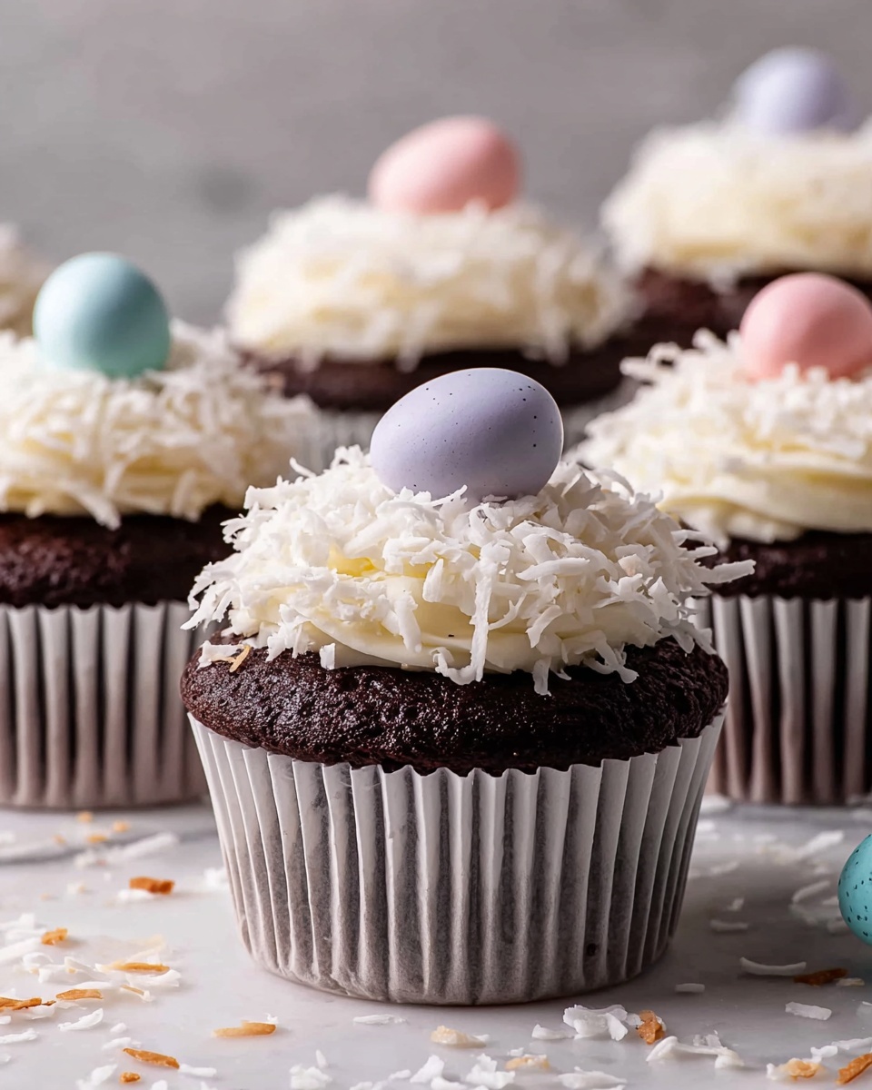 Easter Chocolate Coconut Cupcakes with Ganache Filling Recipe - Recipe Image