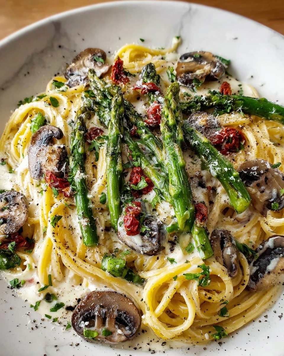 Roasted Asparagus and Mushroom Carbonara Recipe - Recipe Image