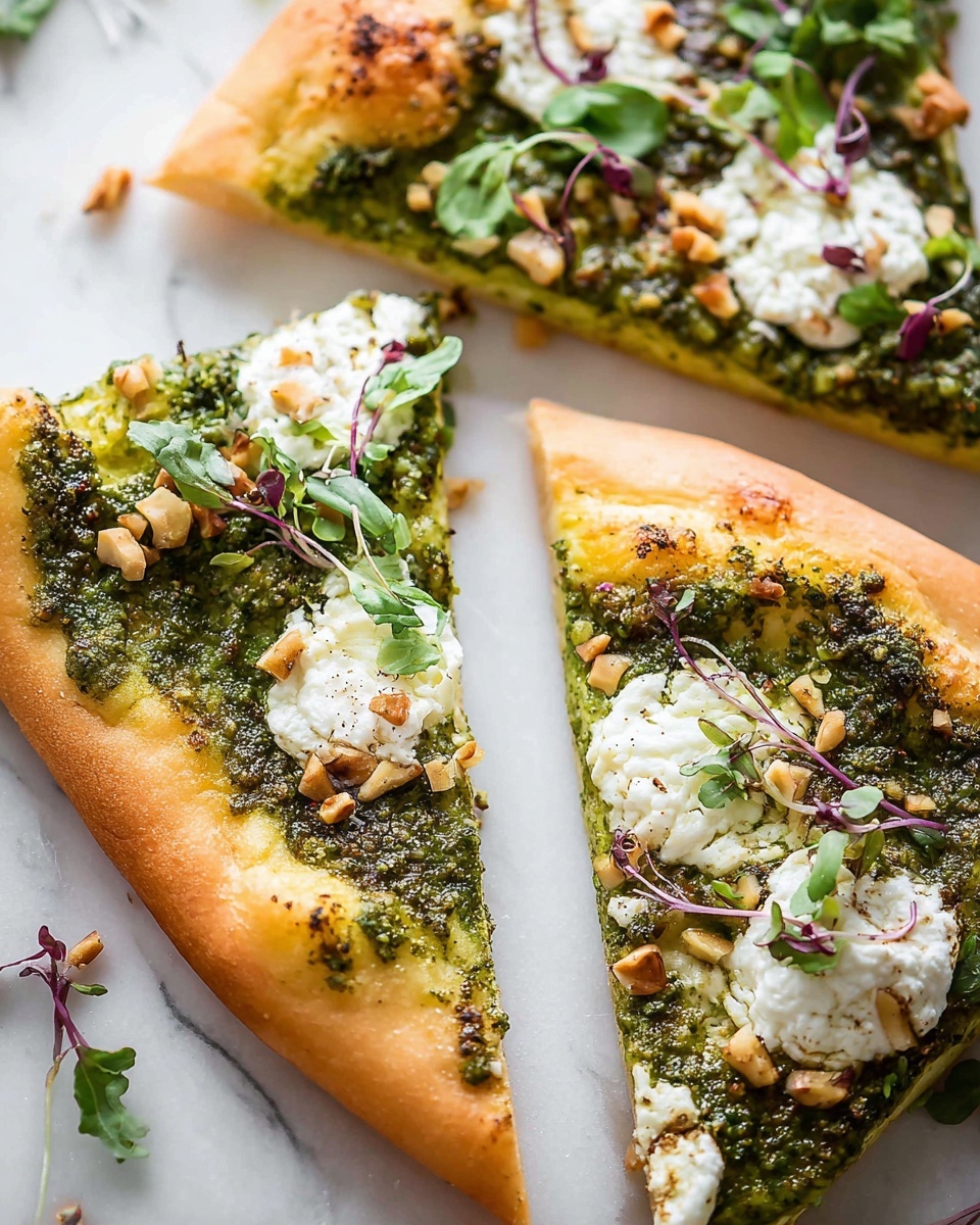 Pistachio Pesto Pizza with Asparagus, Peas, and Microgreens Recipe - Recipe Image