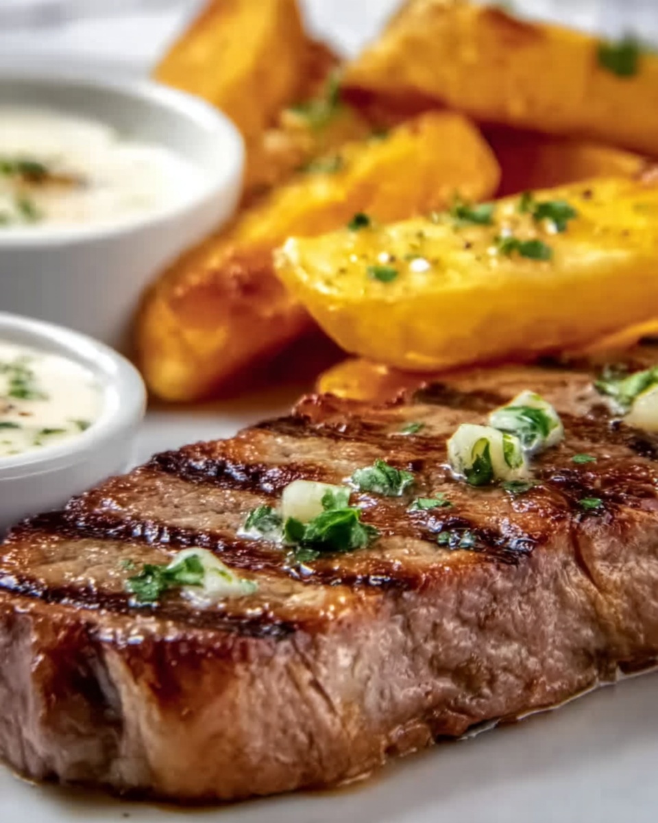 Tremendous Ribeye Steak with French Onions and French Fries Feast Recipe - Recipe Image