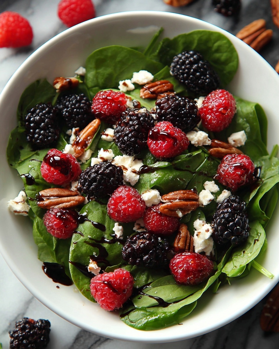 Berry Spinach Salad with Toasted Prosciutto, Pecans, Feta, and Balsamic Glaze Recipe - Recipe Image