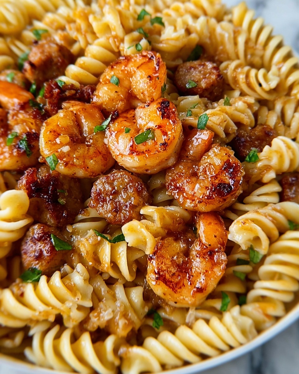 Garlic Butter Shrimp and Sausage Skillet Pasta Recipe - Recipe Image