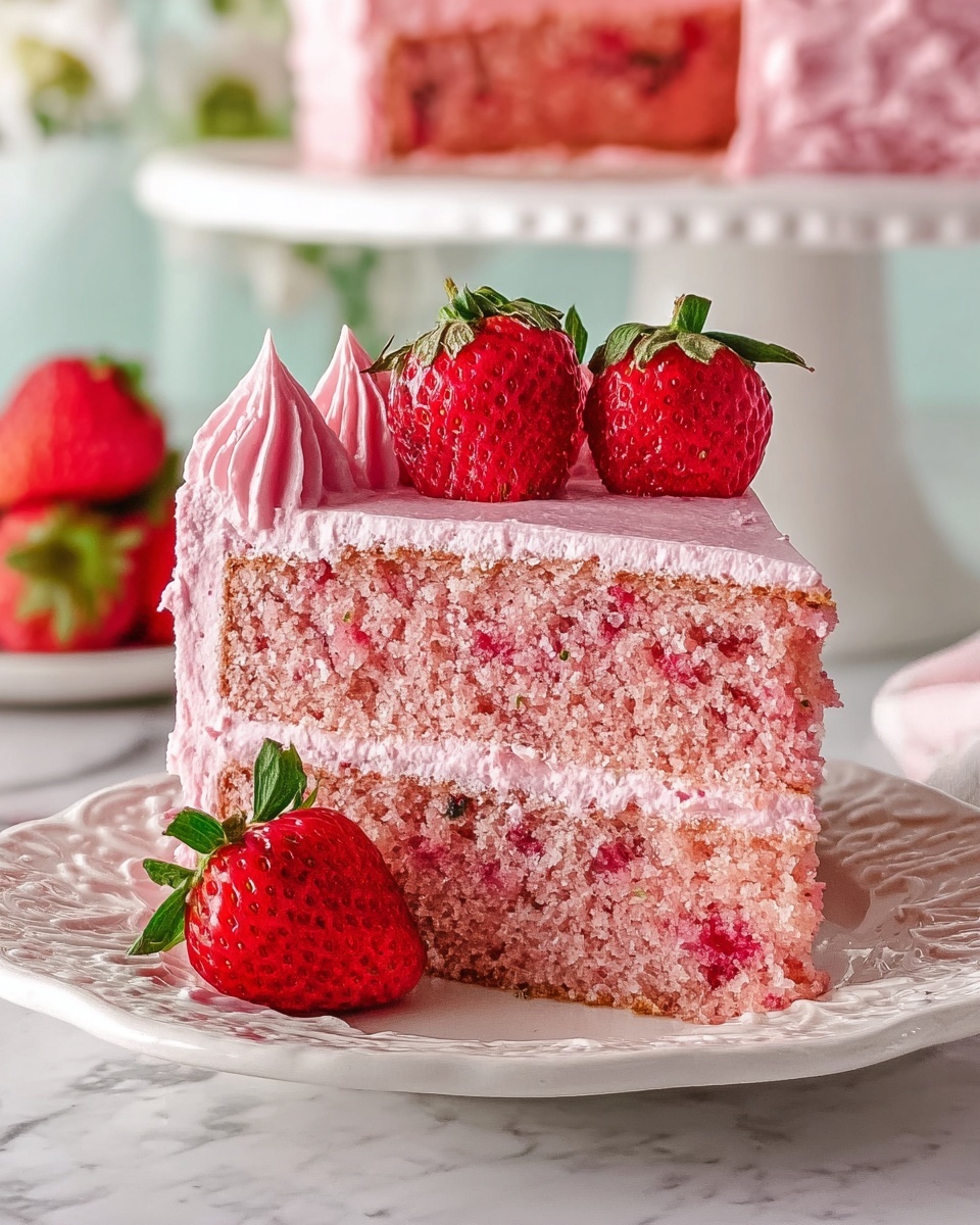 Strawberry Cake with Strawberry Buttercream Frosting Recipe - Recipe Image