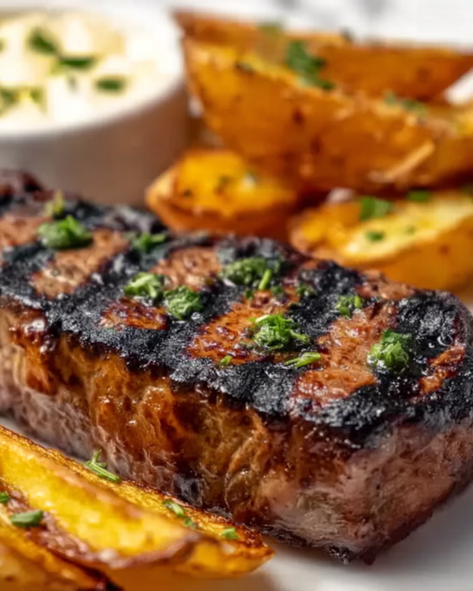 Tremendous Ribeye Steak with French Onions and French Fries Feast Recipe - Recipe Image