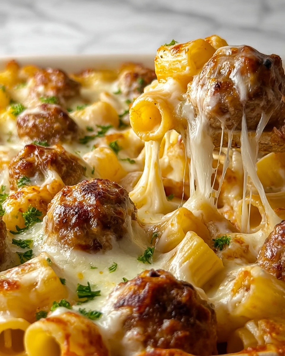 Cheesy Meatball Pasta Bake Recipe - Recipe Image