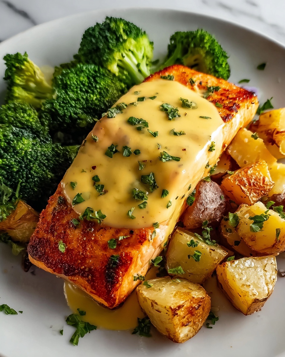 Lemon Butter Salmon with Crispy Potatoes and Roasted Broccoli Recipe - Recipe Image