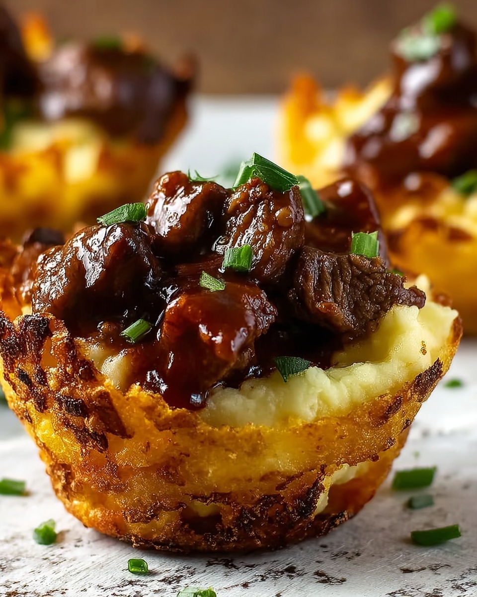 Deep-Fried Mashed Potato Cups Filled with BBQ Beef and Cheese Recipe - Recipe Image