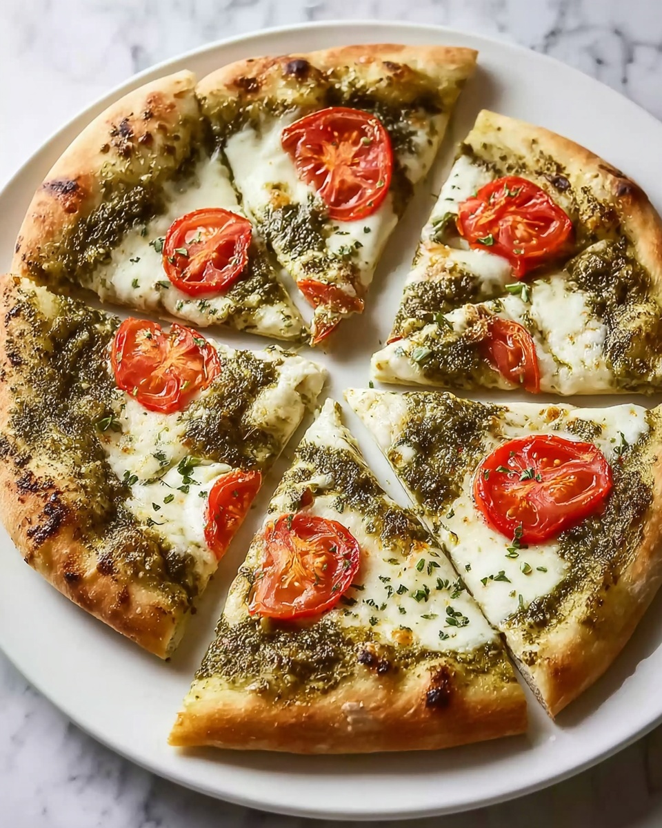 Pesto Pizza with Fresh Mozzarella and Cherry Tomatoes Recipe - Recipe Image